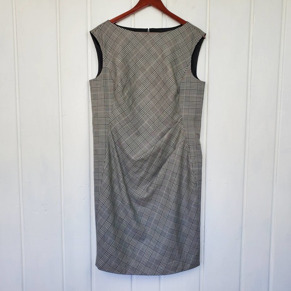 Lafayette 148 Sz 12 Black White Check Wool Semi Fitted Lined Sheath Dress - Picture 2 of 9